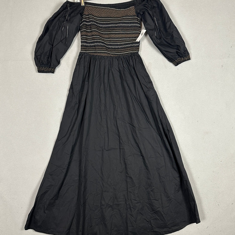 NEW Old Navy Maxi Dress Womens XS Smocked Embroidered Black Off Shoulder Boho